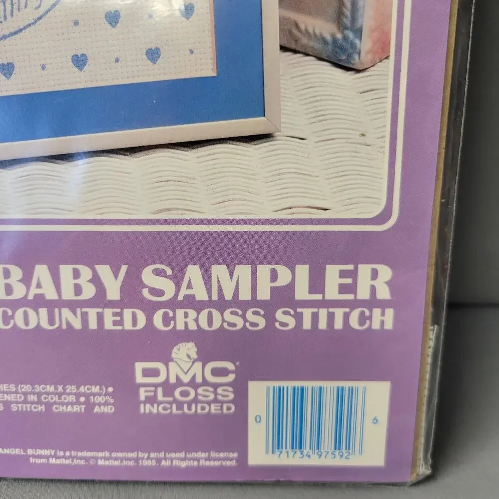 Vintage Sealed Vogart Crafts Angel Bunny Cross-stitch Kit Baby Sampler #9759B‎